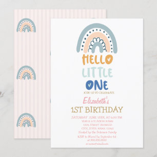 Invitation Arc-en-ciel Pastel Rayé Bonjour Petit(e) Anniversa