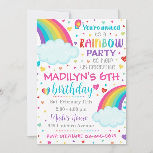 Invitation arc-en-ciel | Rainbow Birthday Invitati (Devant)