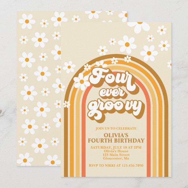 Invitation Arc-en-ciel rétro quatre jamais Super 4e anniversa (Devant / Derrière)