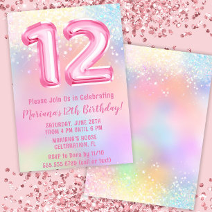 Invitation Arc-en-ciel rose 12e anniversaire