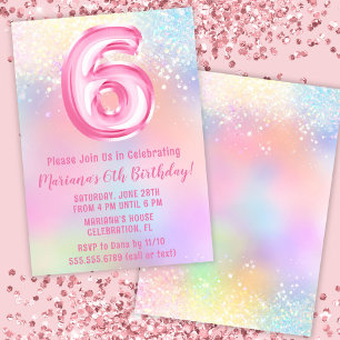 Invitation Arc-en-ciel rose 6e anniversaire