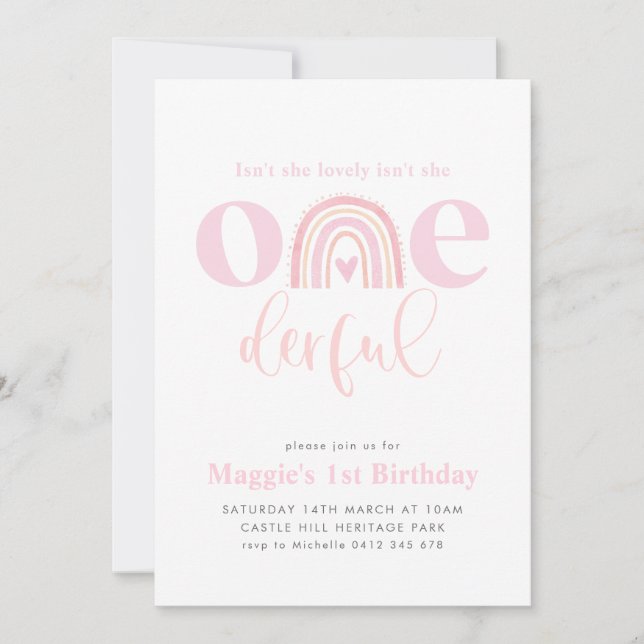 Invitation Arc-en-ciel rose ONEderful fille 1er anniversaire (Devant)