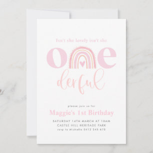 Invitation Arc-en-ciel rose ONEderful fille 1er anniversaire