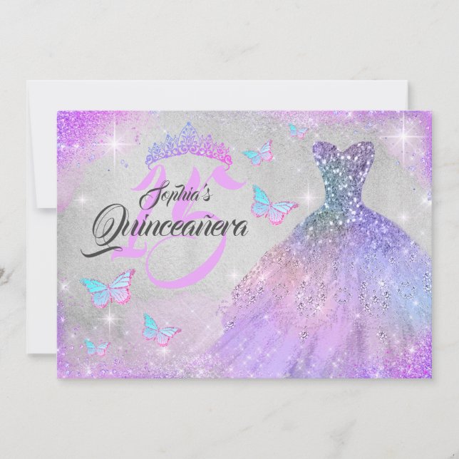Invitation Arc-en-ciel rose pourpre robe étincelante Quincean (Devant)