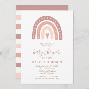 Invitation Arc-en-ciel rose vif C’est un Baby shower féminin