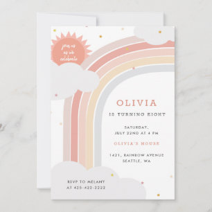 Invitation Arc en ciel, soleil et nuages Anniversaire de l'en