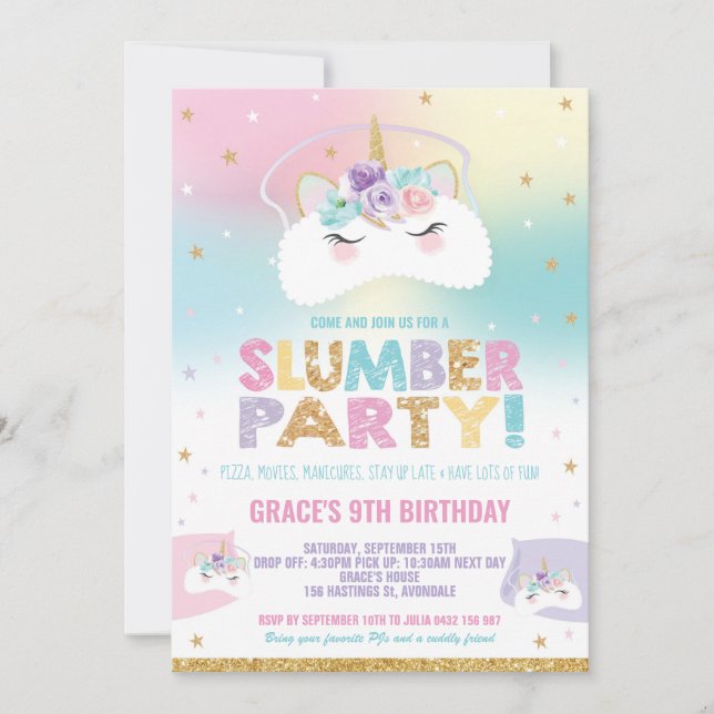 Invitation Arc-en-ciel Unicorn Stwood Anniversaire (Devant)