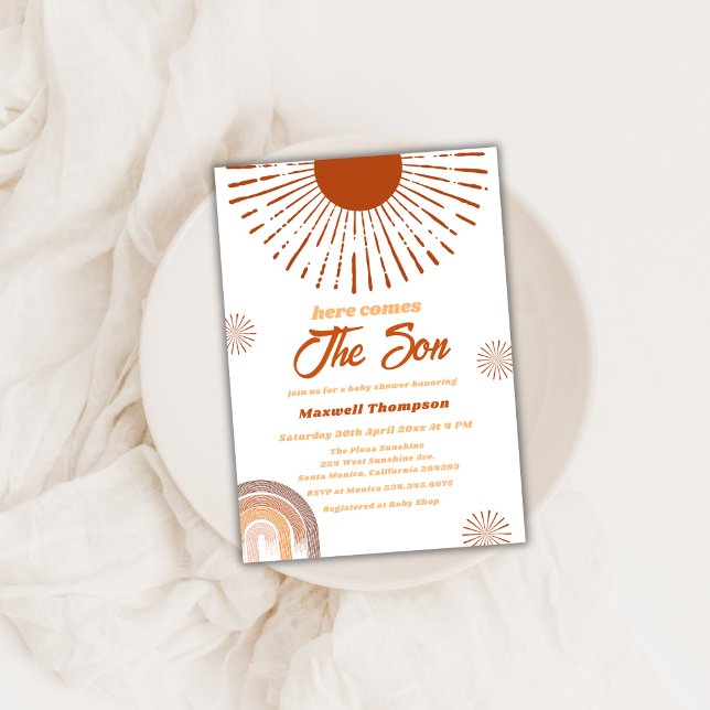 Invitation Arc-En-Ciel Voici Le Baby shower Du Fils (Rainbow Boho Here Comes The Son Baby Shower Invitation)