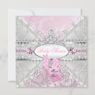 Invitation Arc en fleurs rose argent Baby Shower Diamants