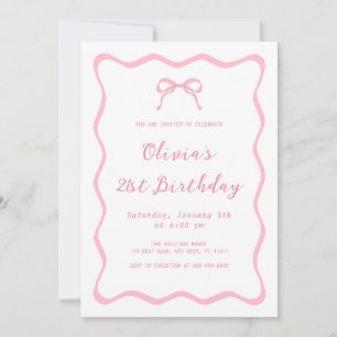 Invitation Arc en ruban rose Coquette Anniversaire Adulte