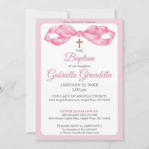 Invitation Arc en watercolor rose & Croix Baptême