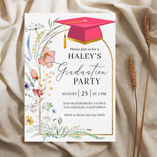 Invitation Arc Fleur sauvage moderne Script Grad Graduation 2 (Créateur téléchargé)