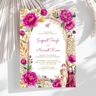 Invitation Arc floral aquarelle rose magenta mariage sikh