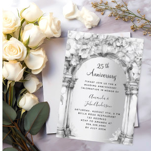 Invitation Arc floral argent 25e anniversaire mariage