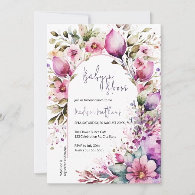 Invitation Arc floral bébé dans Baby shower d'aquarelle en fl (Devant)