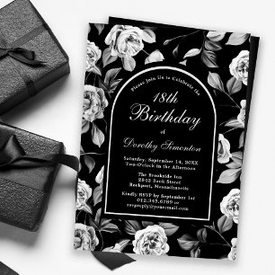 Invitation Arc floral noir blanc Rose 18e anniversaire
