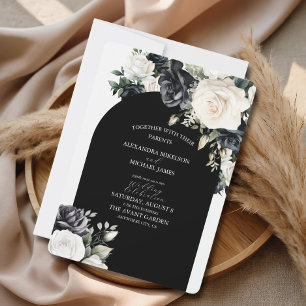 Invitation Arc floral noir et blanc Élégant mariage