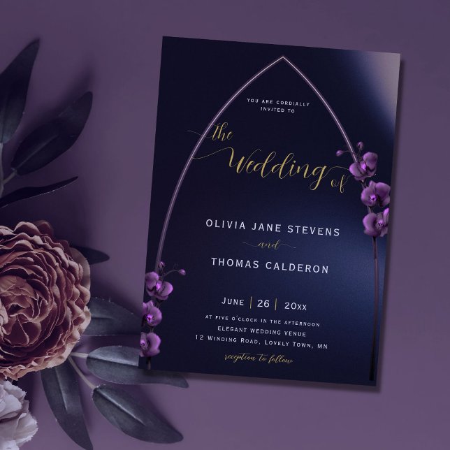 Invitation Arc gothique Moody Orchidées violettes Mariage flo (Créateur téléchargé)