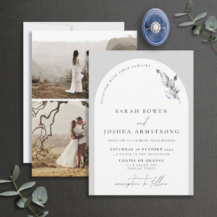 Invitation Arc gris moderne Script botanique 3 Mariage photo
