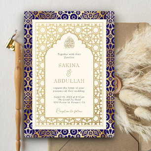 Invitation Arc islamique bleu et ivoire Mariage musulman