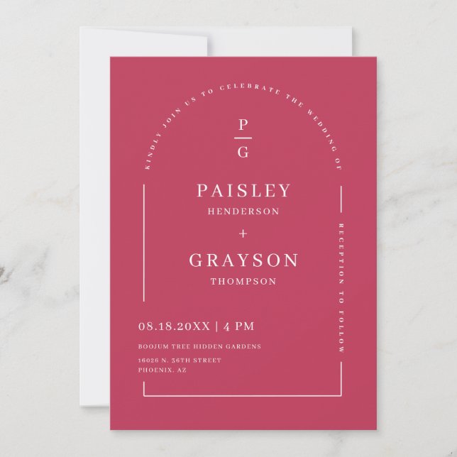Invitation Arc magenta minimal moderne QR Code Mariage photo (Devant)