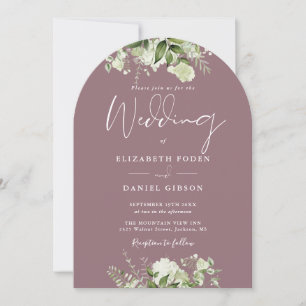 Invitation Arc Mariage Chic Mauve Green Floral QR Code