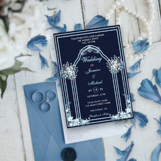 Invitation Arc Mariage de la marine florale Dusty & Light Blu