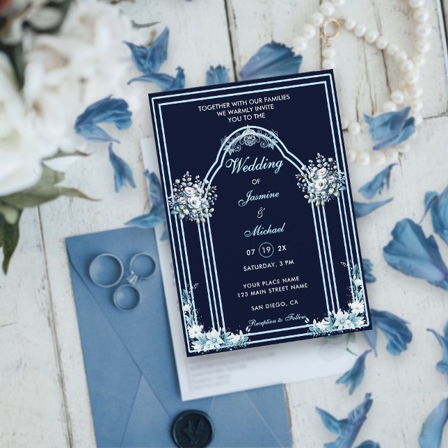 Invitation Arc Mariage de la marine florale Dusty & Light Blu (Créateur téléchargé)