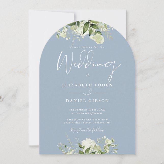 Invitation Arc Mariage de Monogramme Floral bleu Dusty (Devant)