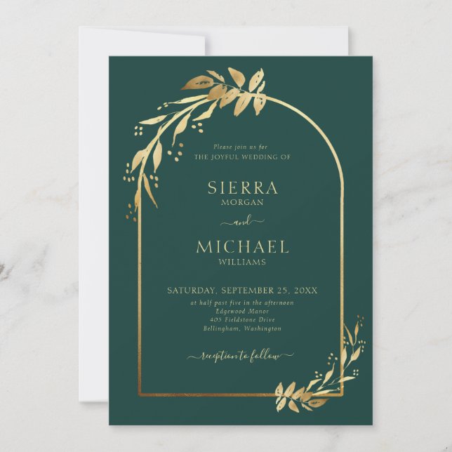 Invitation Arc Mariage Emerald Green Gold Eucalyptus (Devant)