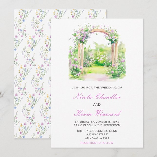 Invitation Arc Mariage floral de printemps (Devant / Derrière)