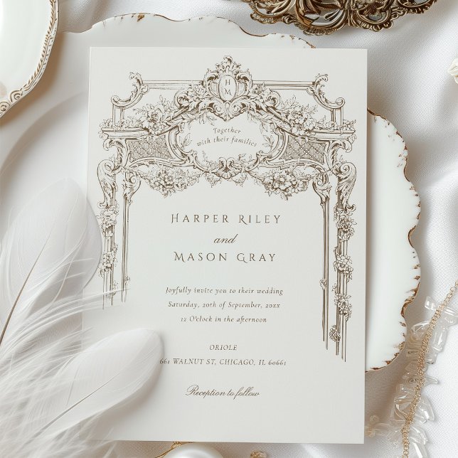 Invitation Arc Mariage ornate d'ivoire antique Sepia (Créateur téléchargé)