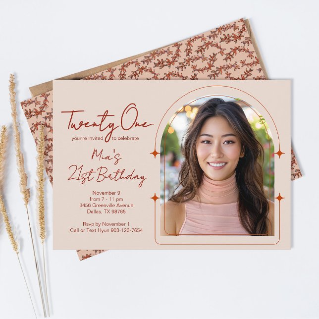 Invitation Arc Modèle photo Cactus Vine Boho 21e anniversaire (Créateur téléchargé)
