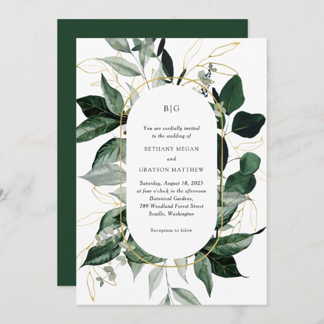 Invitation Arc moderne botanique Verdure jardin mariage (Devant / Derrière)