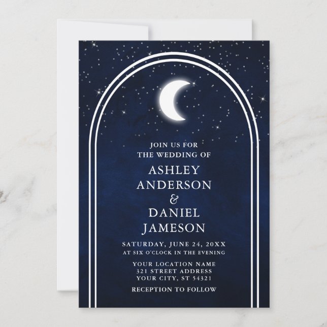 Invitation Arc moderne Céleste Lune étoiles Mariage (Devant)