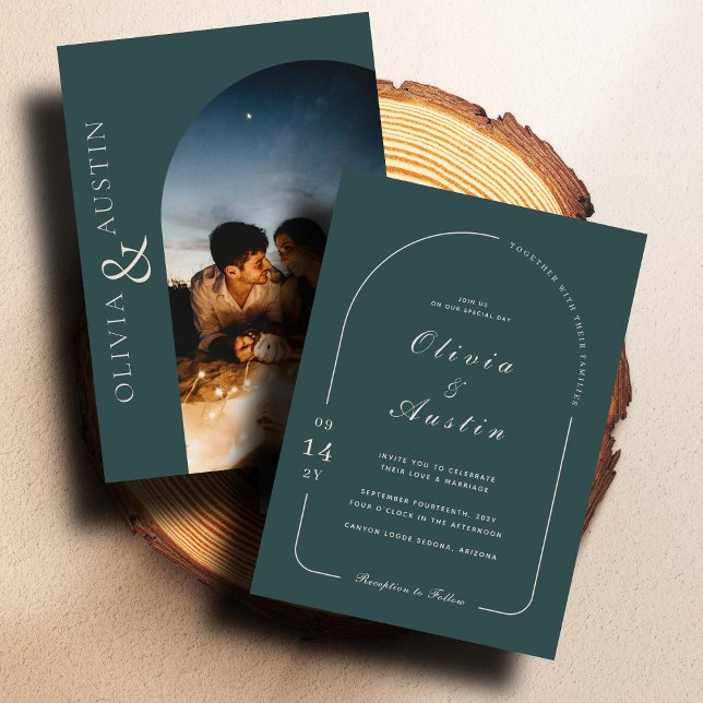 Invitation Arc moderne en épinette Limed Photo Mariage élégan (Créateur téléchargé)