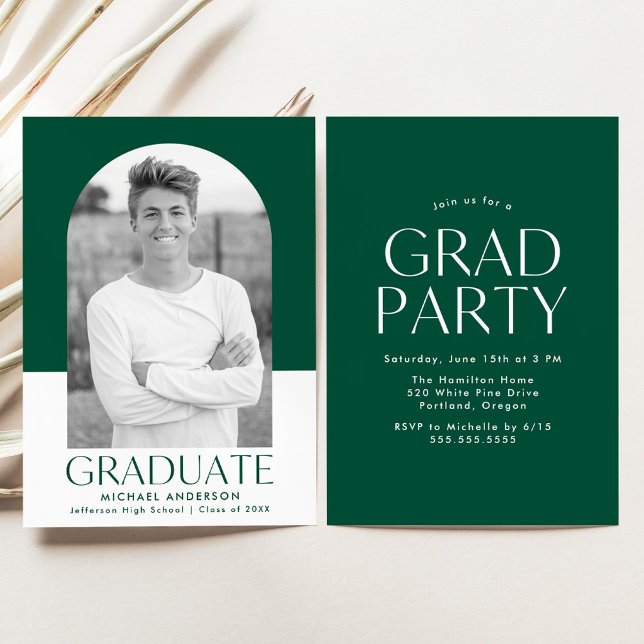 Invitation Arc moderne Green Color Block Graduation Party (Créateur téléchargé)