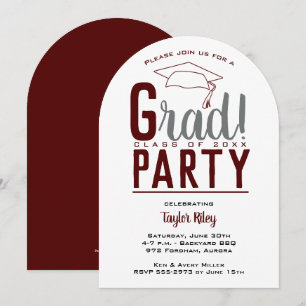 Invitation Arc moderne Maroon et Grey Graduation Party