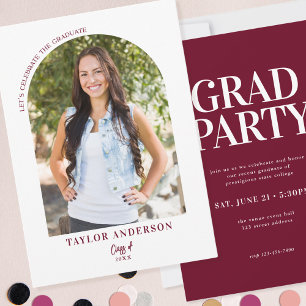 Invitation Arc moderne photo Burgundy Graduation Party