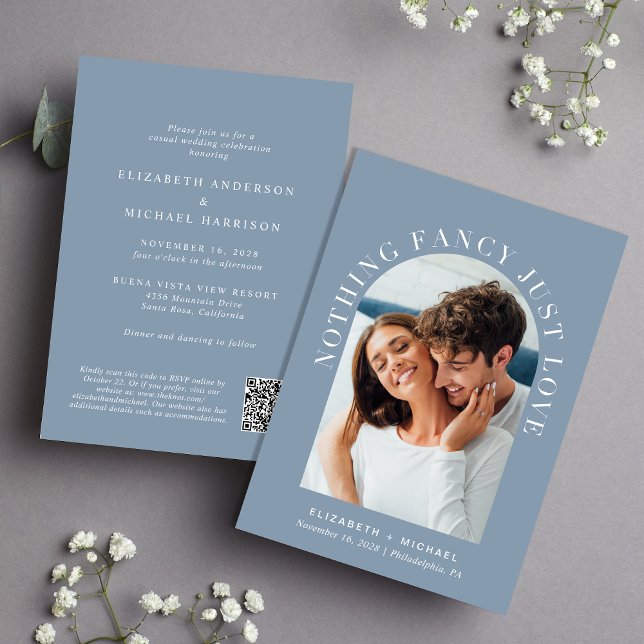 Invitation Arc moderne Photo QR Code Dusty Mariage bleu (Créateur téléchargé)