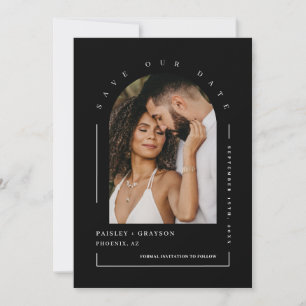 Invitation Arc Noir Classique Photo QR Code Enregistrer Notre