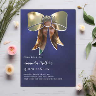 Invitation Arc photo bleu marine Quinceanera