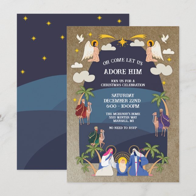 Invitation Arc religieux Noël Nativité Scene Party Invi (Devant / Derrière)