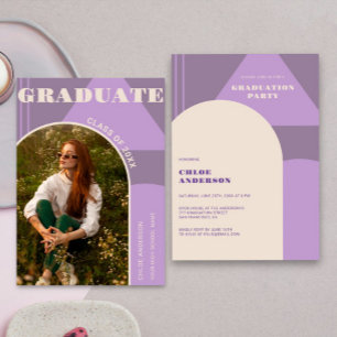 Invitation Arc rétro Purple Bold Photo Graduation
