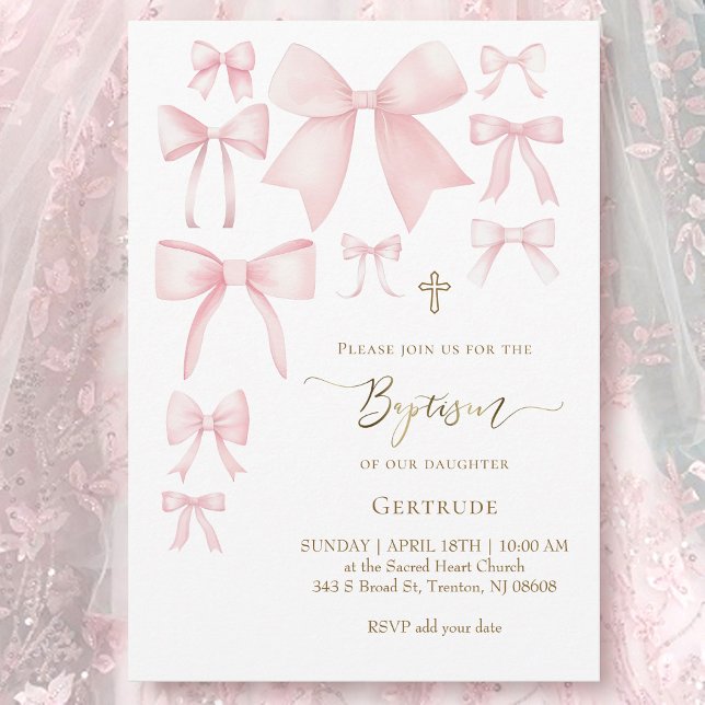 Invitation arc rose blanc arrière - plan fille fille Baptême (Créateur téléchargé)