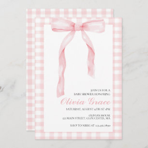 Invitation Arc rose et en vichy baby shower préppant