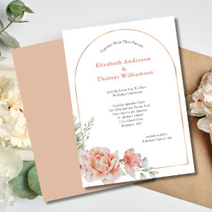Invitation Arc rose Pêche Floral Bordure Élégant Mariage