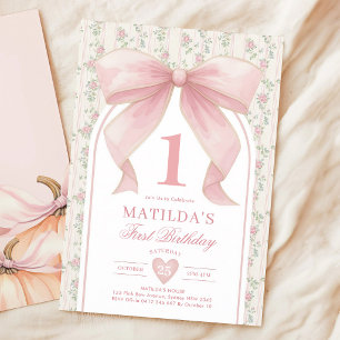 Invitation Arc Rouge à Ruban Rose pour Premier Anniversaire C