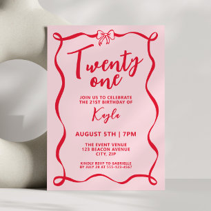 Invitation Arc Rouge Féminin Coquette Vingt et Un 21e Anniver