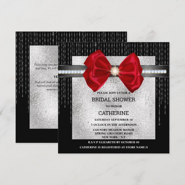 Invitation Arc rouge noir diamant shimmer chic glam (Devant / Derrière)